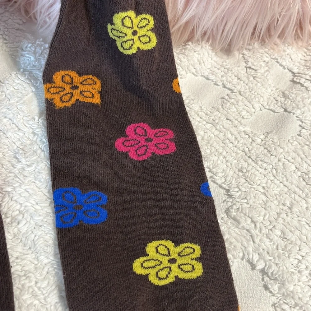 Brown Floral Cotton Stockings Tights